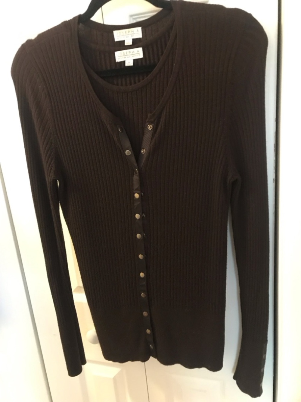 Joseph A Dark Brown Ribbed Snap-Front Cardigan